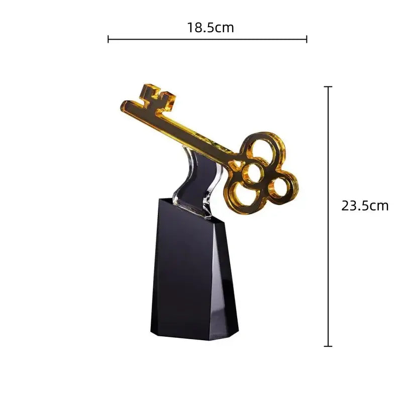 Modern golden key crystal trophy with transparent acrylic base ideal for living room decorbites crystal trophy display