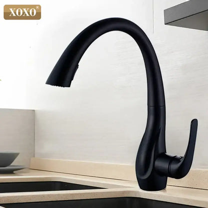 Modern golden kitchen faucet with matte black xoxo single handle and sleek curved spout by decorbites golden kitchen