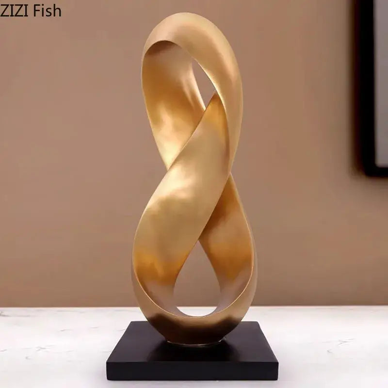 Modern golden knot sculpture with intertwined loops on black base serving as a knot sculpture desk decorbites golden knot ornament