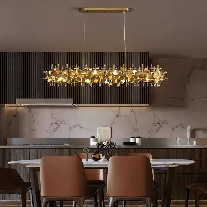Modern golden leaf crystal firefly ceiling chandelier with dangling crystal droplets for dining room decorbites crystal firefly