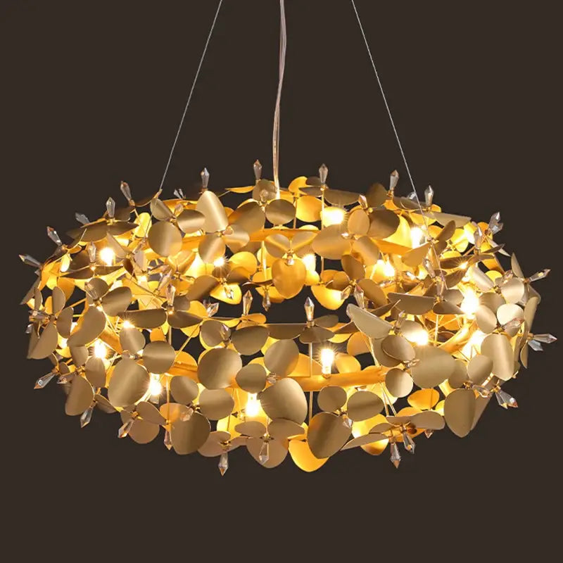 Modern golden leaf crystal firefly ceiling chandelier with intricate metallic leaves and crystal accents for dining room decorbites crystal firefly