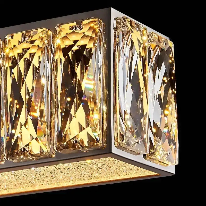 Modern golden led crystal chandelier with gold-toned rectangular faceted glass panels for dining room decorbites golden led