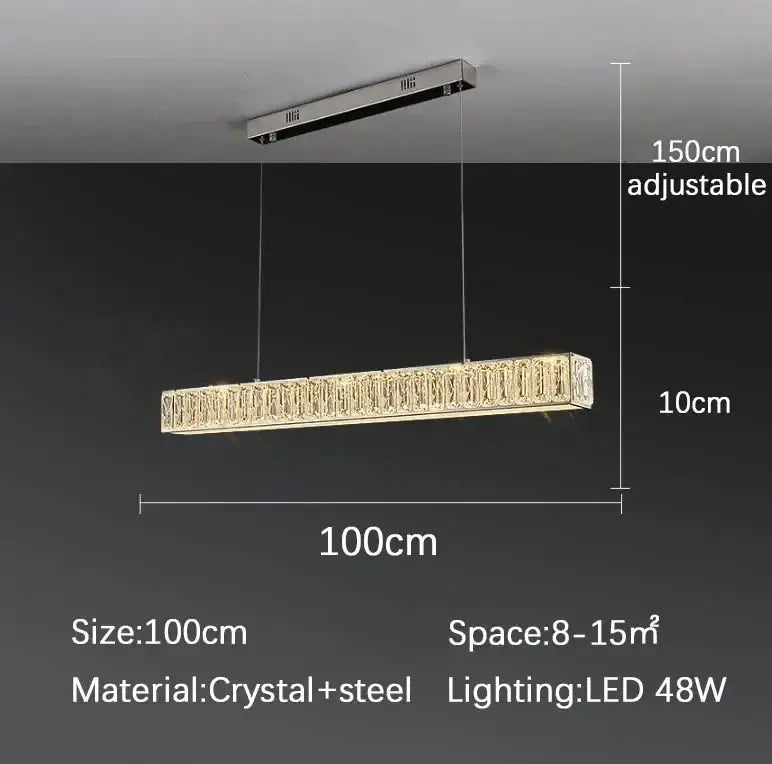 Modern golden led crystal chandelier rectangular light with crystal-encrusted body and chrome steel frame for dining room decorbites golden led