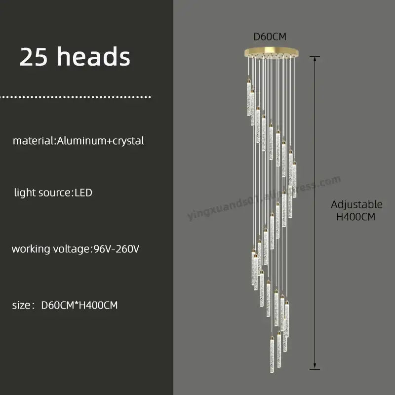 Elegant modern golden led crystal chandelier with 25 crystal heads and gold-toned base for living room staircase decorbites golden led