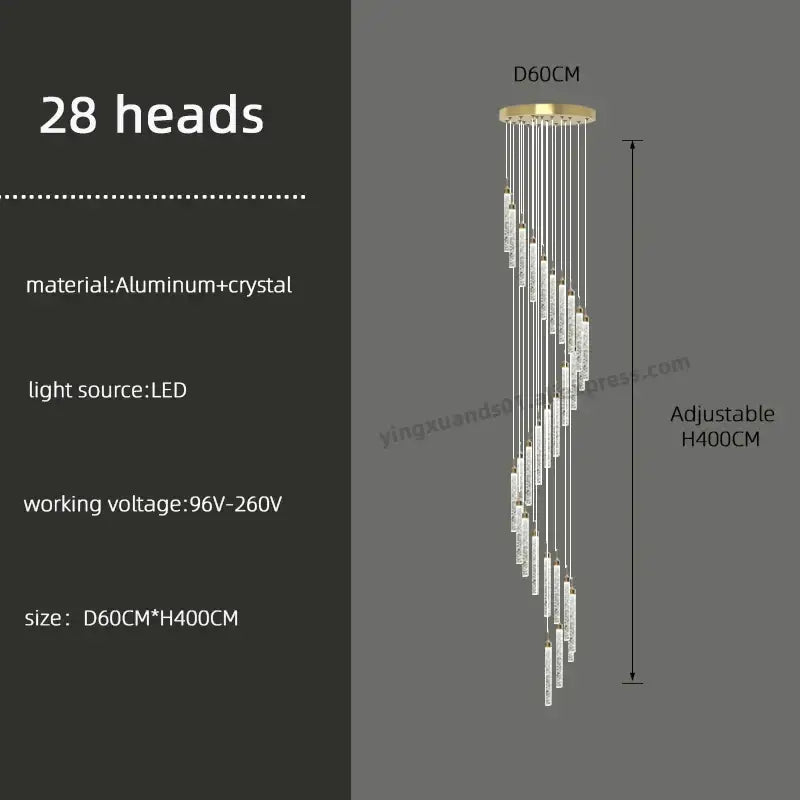 Elegant modern golden led crystal chandelier with 28 crystal encrusted aluminum heads for living room staircase decorbites golden led