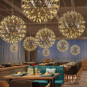 Modern golden led pendant light features spherical wireframe chandeliers in golden led pendant design for kitchen decorbites