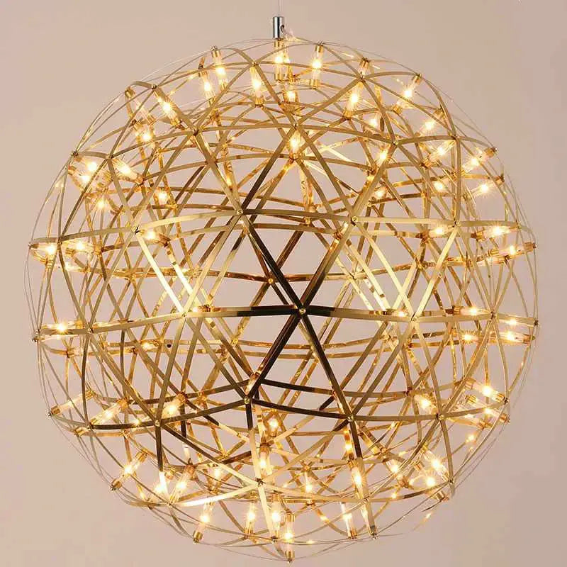 Modern golden led pendant light with intricate geometric wireframe design and warm led lights for kitchen decorbites golden led