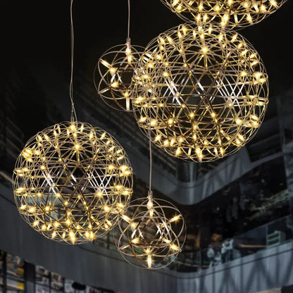Modern golden led pendant light with intricate geometric wireframe and warm led bulbs for kitchen decorbites golden led