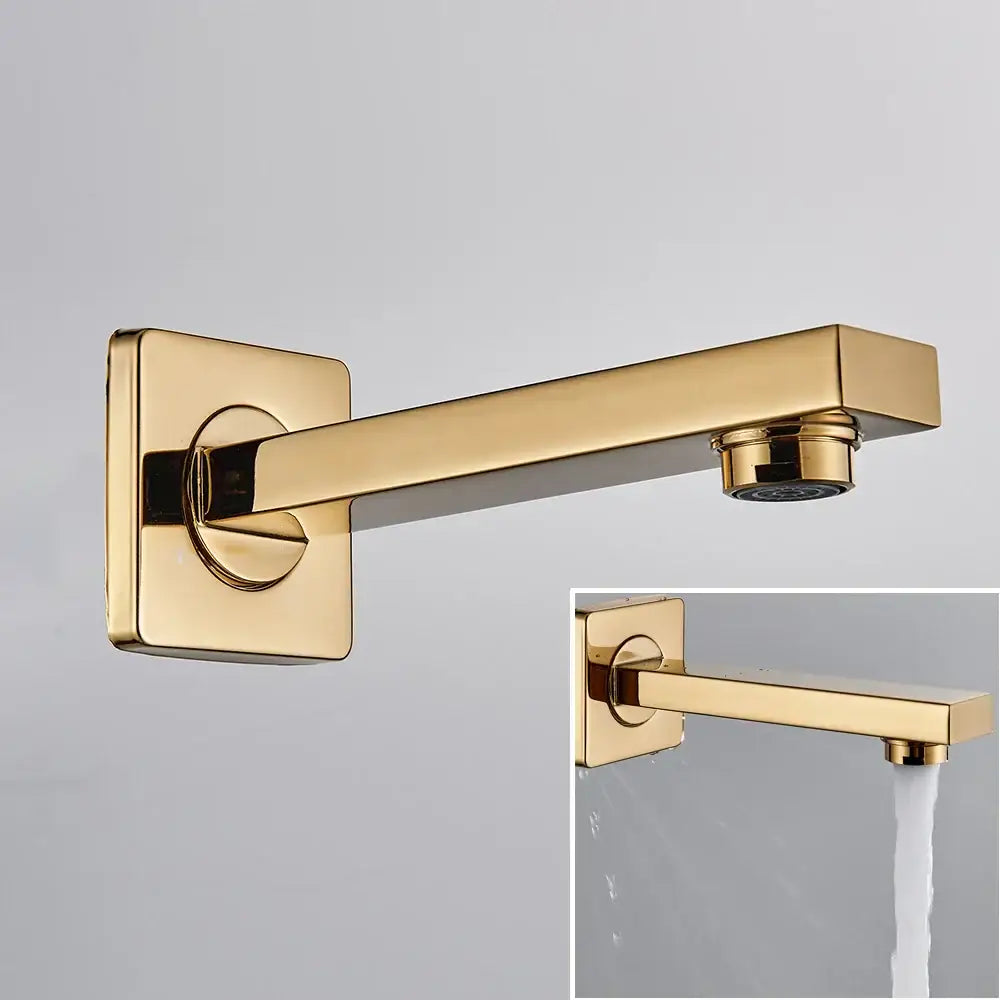 Modern golden led rainfall shower faucet with brass spout featuring gold-colored square wall-mounted design by decorbites golden led