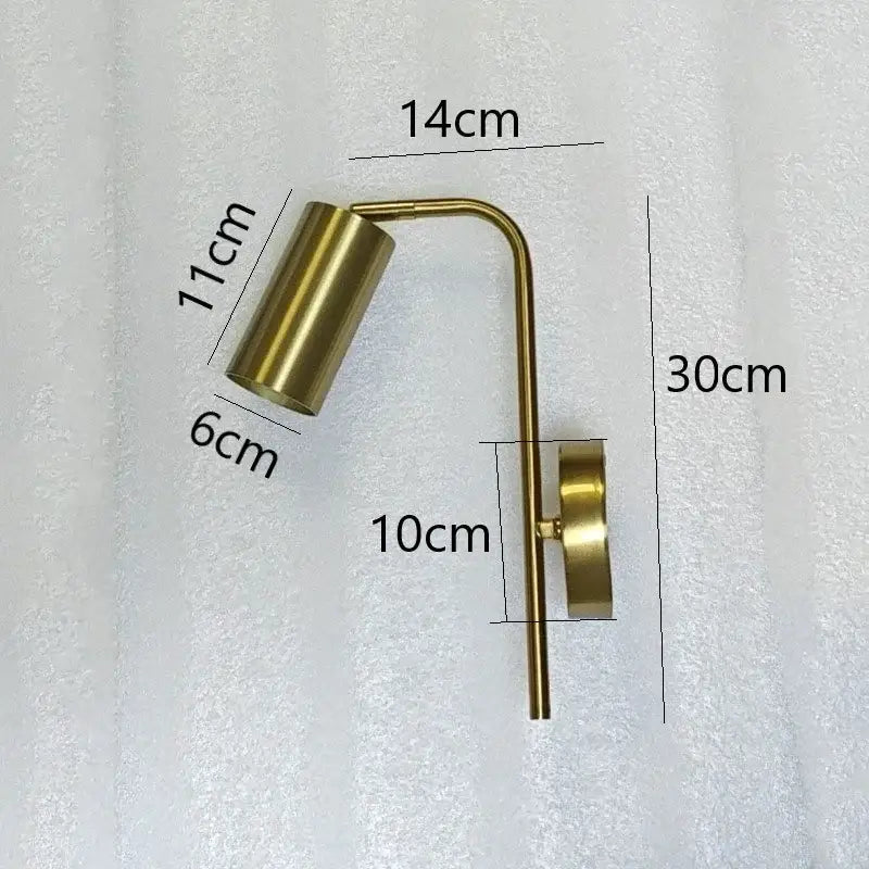 Brass-finished wall lamp decorbites golden led with curved arm and cylindrical shade for modern golden led reading use