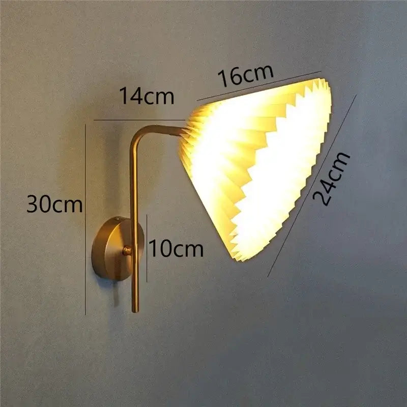 Modern golden led reading wall lamp with gold-toned pleated shade for minimalist bedroom decorbites golden led spotlight