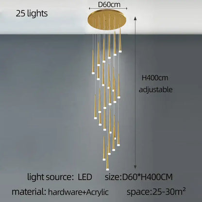 Modern golden led tapered chandelier with 25 lights and acrylic arms for living room decorbites golden led lighting