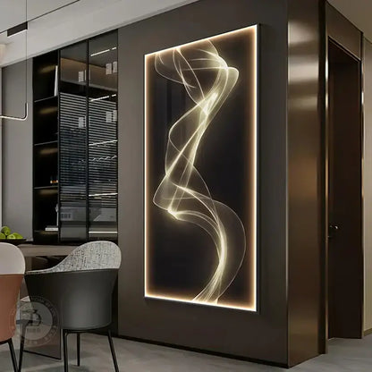 A sleek modern decorbites led wall light featuring glowing golden swirls for living room wall lights decor