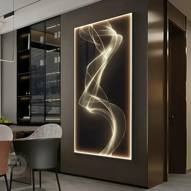 A sleek modern decorbites led wall light featuring glowing golden swirls for living room wall lights decor