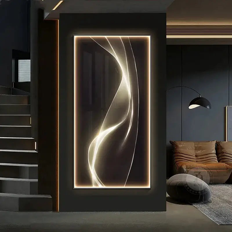 A sleek modern golden led wall lights art panel with glowing light trails for living room decorbites led wall decor
