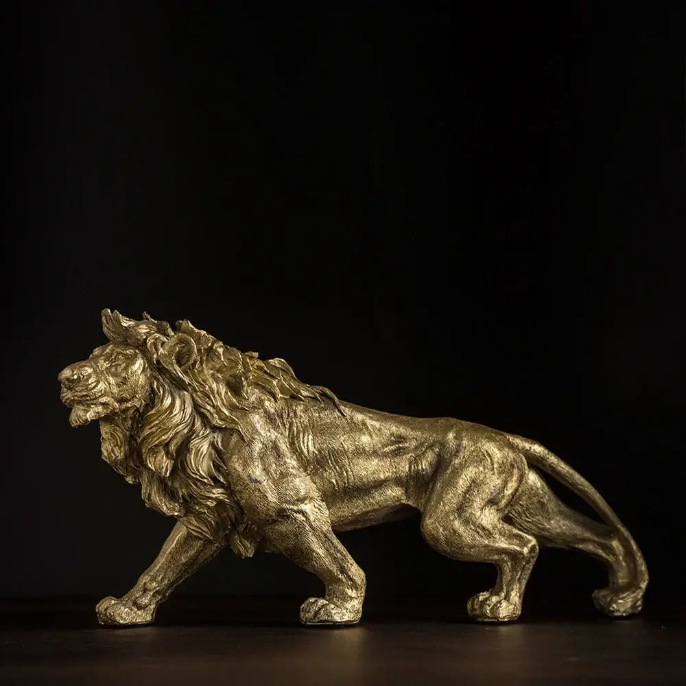 Modern golden lion king statue with detailed mane and muscular physique in metallic finish for office decorbites lion king decor