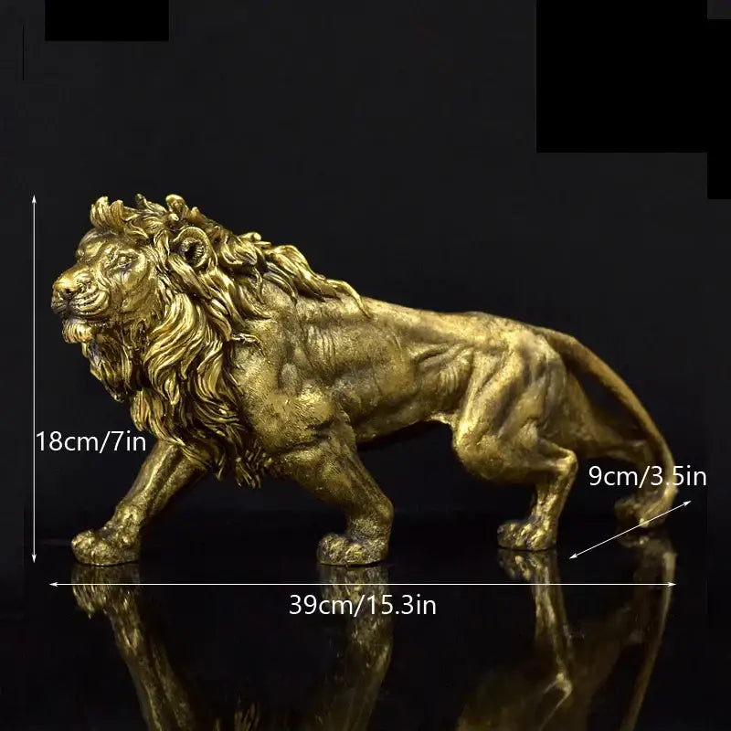 Modern golden lion king statue with detailed mane and muscular physique metallic finish decorbites golden lion decor