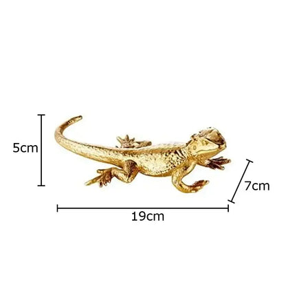 Modern golden lizard sculpture metal desk ornament 19cm long 7cm tall golden lizard for living room decor