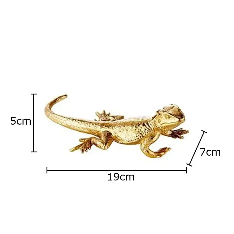 Modern golden lizard sculpture metal desk ornament 19cm long 7cm tall golden lizard for living room decor