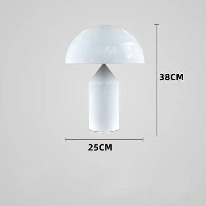 Modern golden mushroom led desk lamp with glossy white mushroom-shaped shade and cylindrical base for bedroom reading light