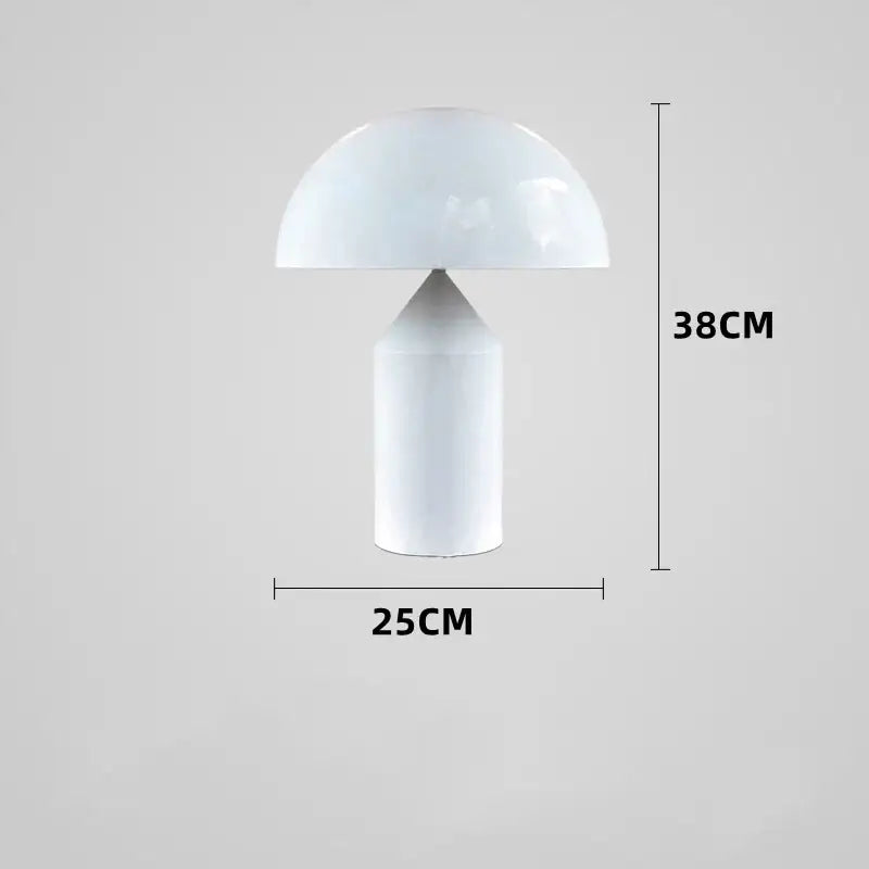 Modern golden mushroom led desk lamp with glossy white mushroom-shaped shade and cylindrical base for bedroom reading light
