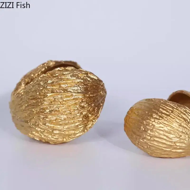 Modern golden nut shell ornaments with textured metallic finish for living room decorbites golden nut desk decor