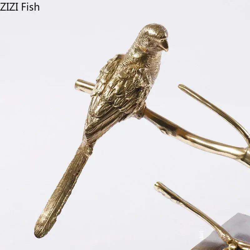 Modern golden parrot bird statue with detailed feather texture and crystal base for living room decorbites copper bird decor