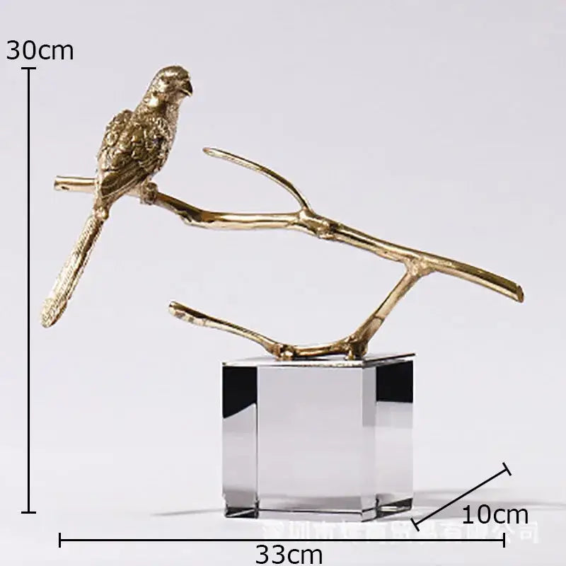Modern golden parrot bird statue with crystal base decorbites copper bird for elegant living room decor
