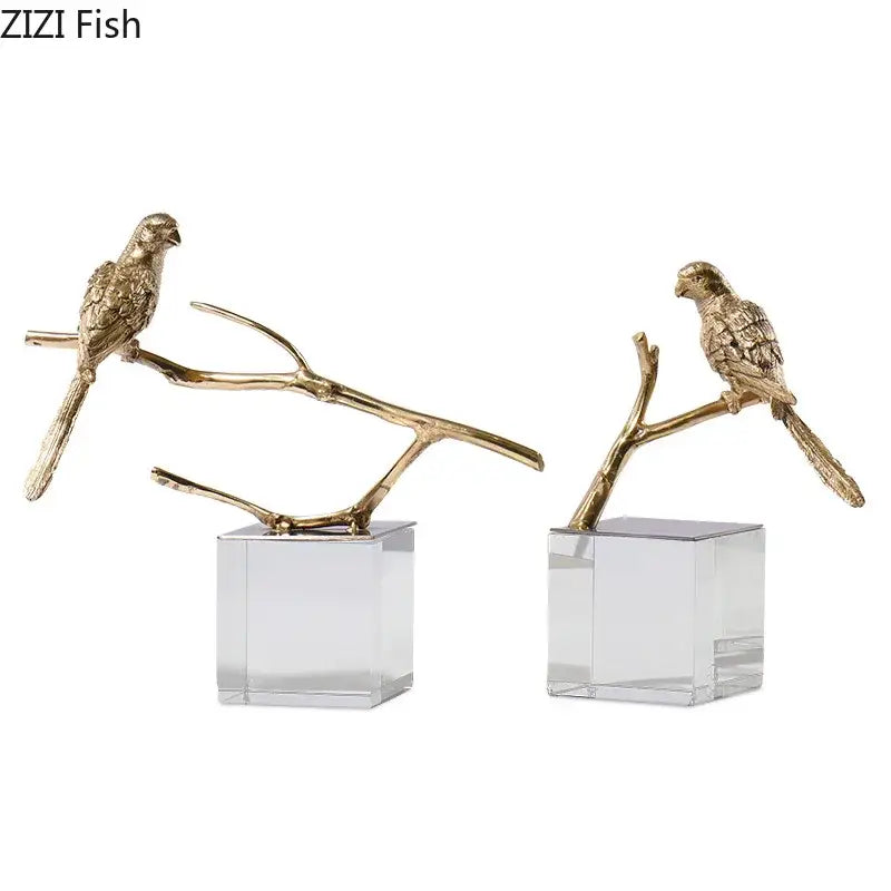 Modern golden parrot bird statue with a crystal base perched on branch sculptures for living room decorbites copper bird decor