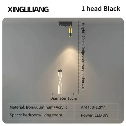 Modern black and gold decorbites golden pendant chandelier with a sleek cylindrical light and twisted acrylic diffuser