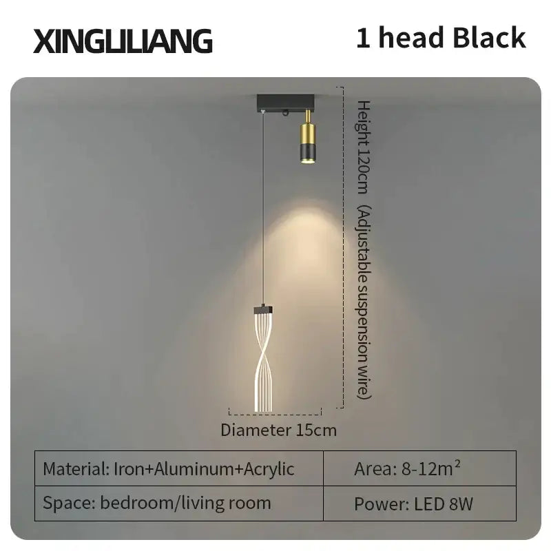 Modern black and gold decorbites golden pendant chandelier with a sleek cylindrical light and twisted acrylic diffuser