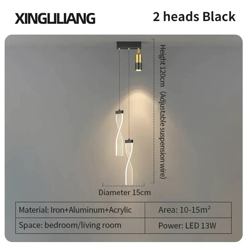 Modern decorbites golden pendant chandelier with black and gold two-head twisted acrylic shades for living room lighting
