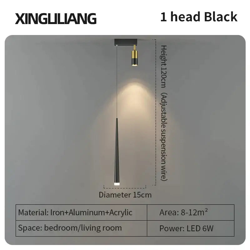 Black xingliuang 1-head pendant light with iron aluminum design and adjustable suspension wire for modern decorbites golden pendant ambiance