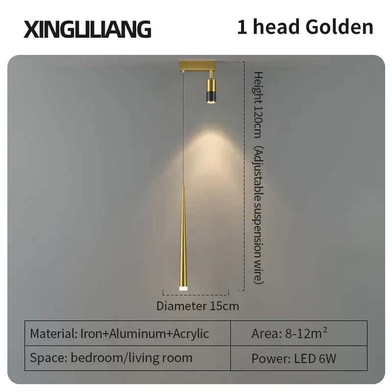 Modern golden pendant chandelier with sleek cylindrical design made of iron aluminum and acrylic by decorbites golden pendant