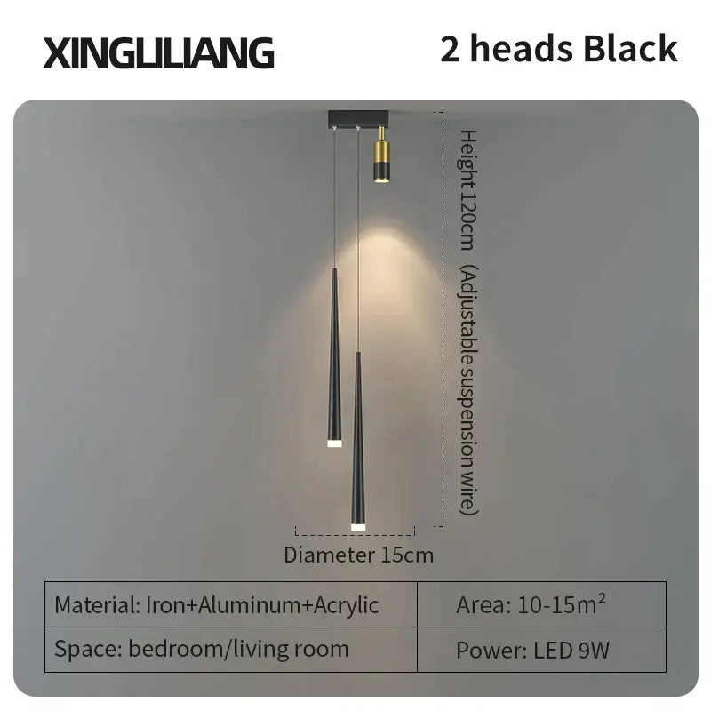 Black xingli liang two-head pendant light with sleek iron aluminum and acrylic design for decorbites golden pendant chandelier