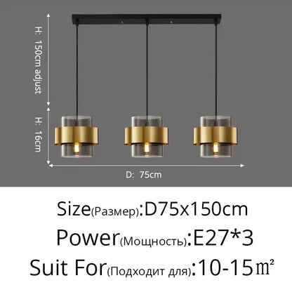 Modern golden pendant lights with three black and gold cylindrical clear glass shades for bedroom decorbites pendant lights