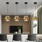 Four modern decorbites golden pendant lights with gold-finished shades and clear glass for bedroom chandelier decor