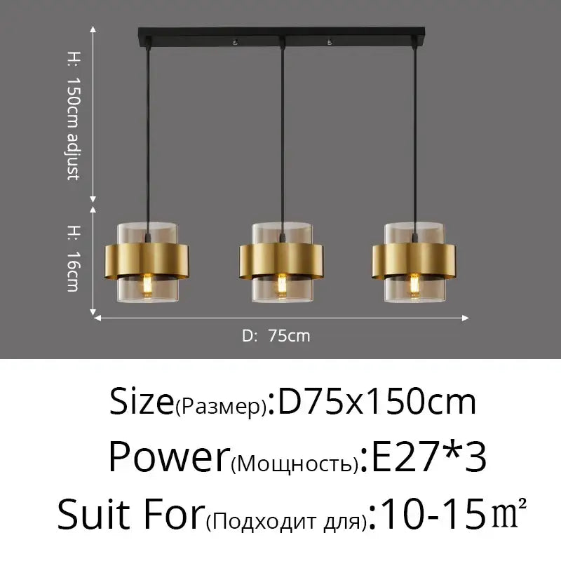 Modern three-light pendant lights with sleek black bar gold-toned cylindrical shades and clear glass diffusers for bedroom decorbites golden pendant