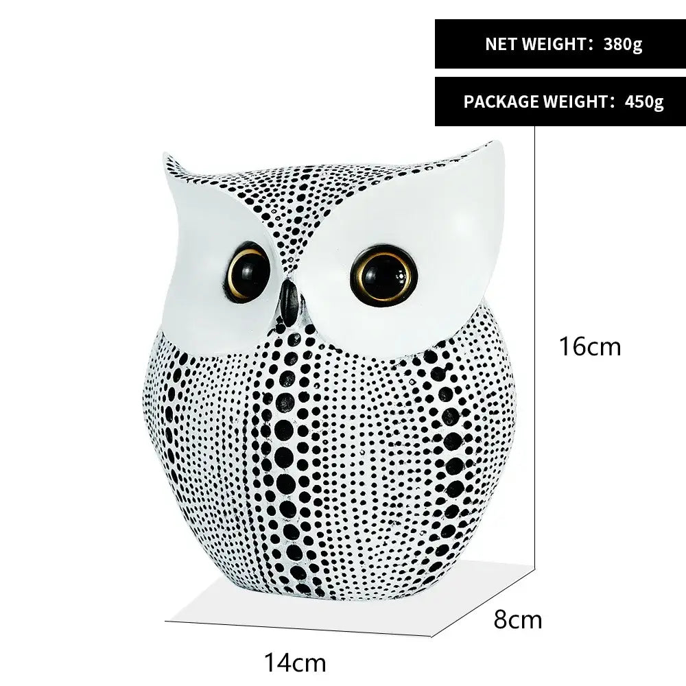 Modern golden perforated owl figurines white resin owl figurines with black polka dots and gold-rimmed eyes animal statues decorbites golden owl