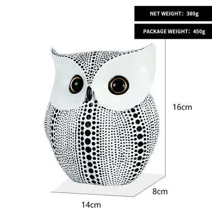 Modern golden perforated owl figurines white resin owl figurines with black polka dots and gold-rimmed eyes animal statues decorbites golden owl