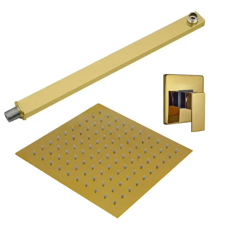 Modern golden plated square showerhead with numerous nozzles for plated rainfall shower in bathroom decorbites golden plated system