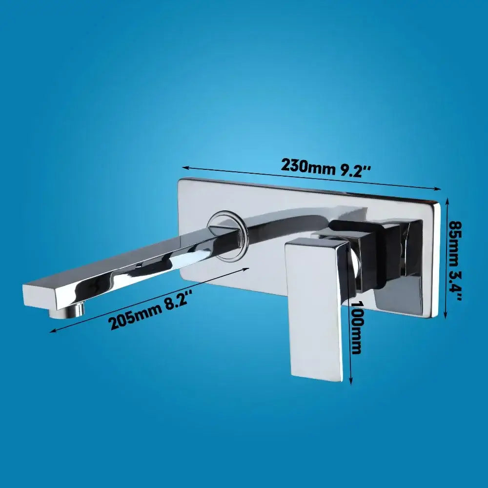 Modern chrome-finished wall-mounted faucet with a sleek rectangular spout and square handle for decorbites golden polished wall decor