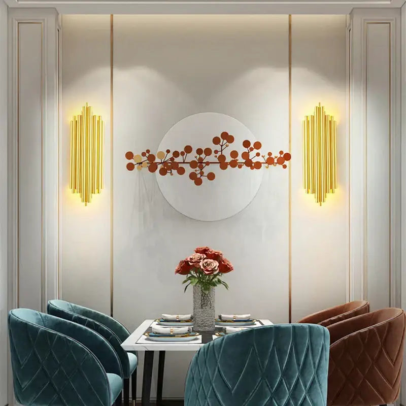 A modern golden radiant led wall lamp with metallic branch design and orange gold accents for bedroom decorbites led wall