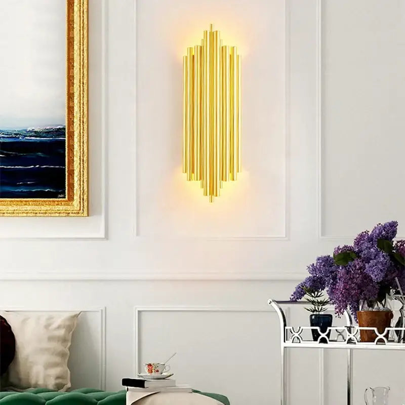 Modern golden radiant led wall lamp with a vertical bar design for bedroom decorbites led wall lamp