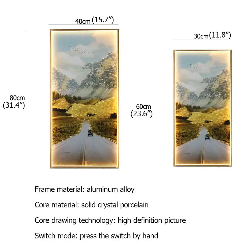 Modern golden scenic mountain wall sconces with illuminated car art, crystal porcelain core, and aluminum alloy frame decorbites boat figure led