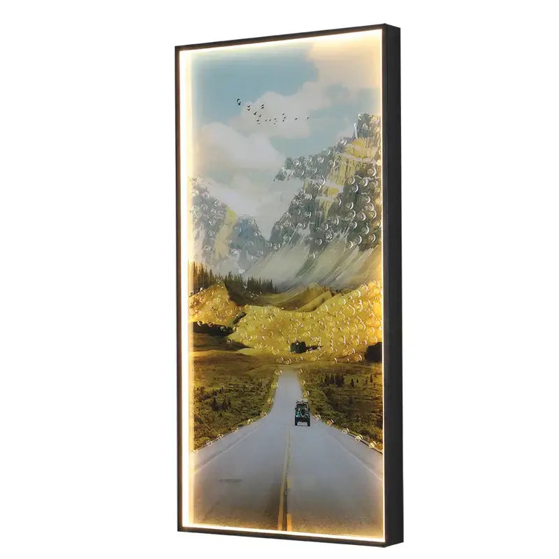 Modern golden scenic mountain wall sconces with illuminated edges and painterly details for living room decorbites boat figure led