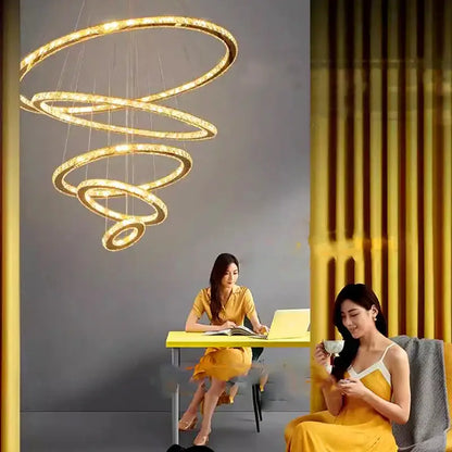 Modern golden spiral crystal stair chandelier with swirling design led light for living room stair chandelier