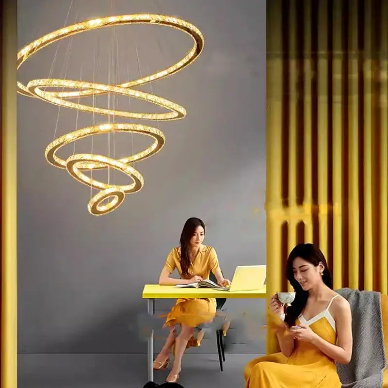 Modern golden spiral crystal stair chandelier with swirling design led light for living room stair chandelier