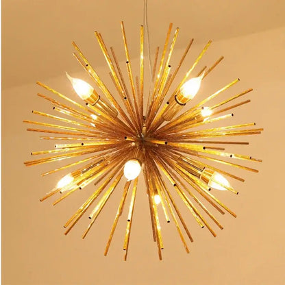 Modern golden starburst geometric ball chandelier with multiple exposed bulbs for dining room decorbites geometric ball