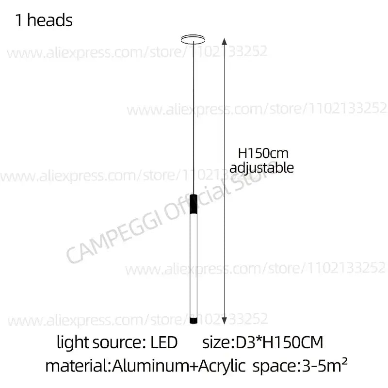 Modern decorbites golden tube chandelier with adjustable minimalist led pendant light in sleek aluminum and acrylic design